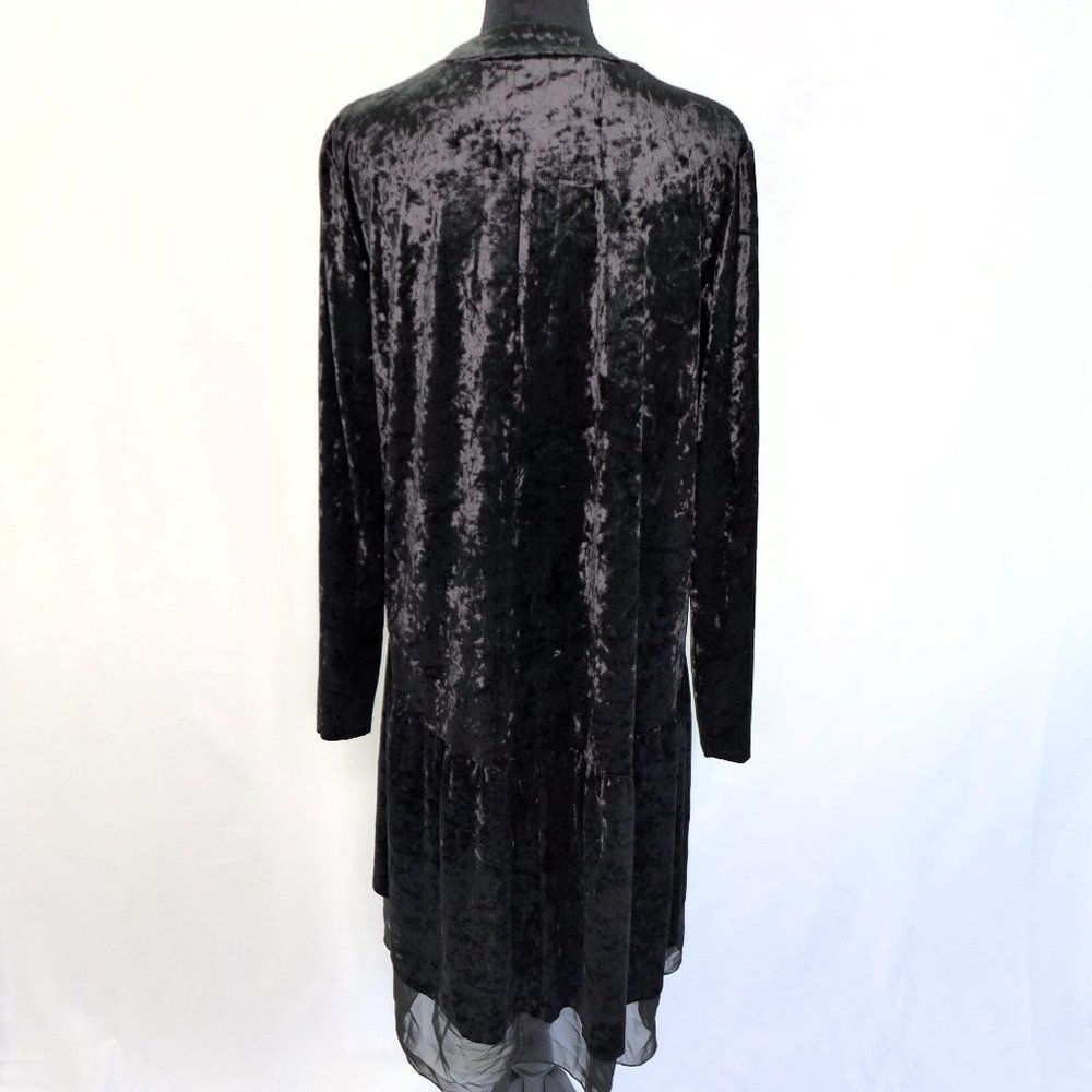 Black crushed Velour duster jacket with chiffon hem LARGE NorthStyle - Picture 3 of 4
